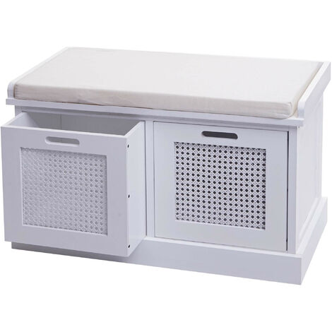 Banc HWC-J49, banc rembourré Banc de vestiaire 47x75x40cm  blanc, rembourrage crème-blanc