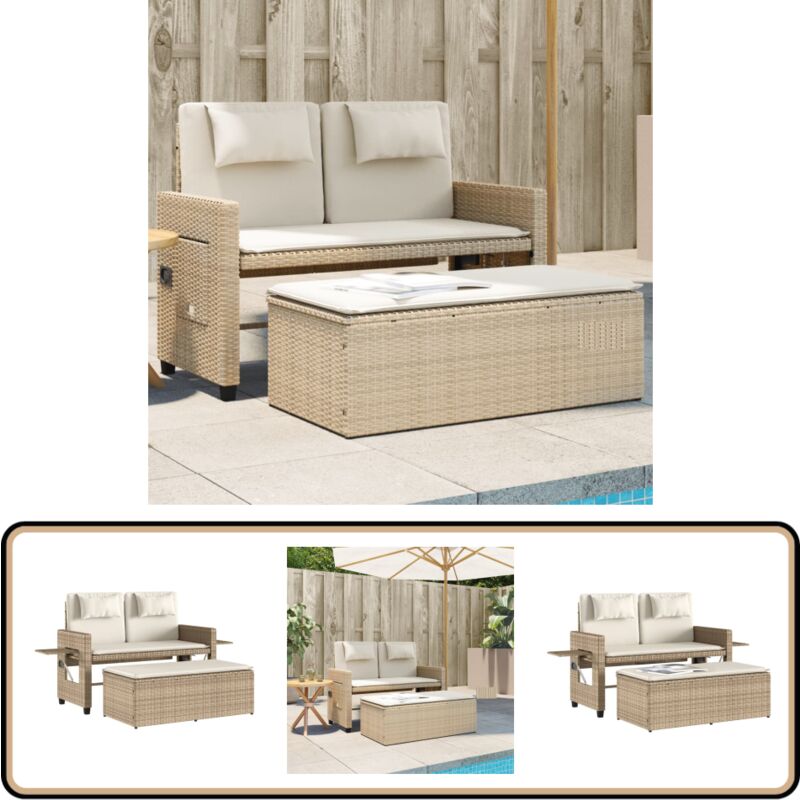 Banc inclinable de jardin avec coussins beige résine tressée - Banc De Jardin - Jardin - Mobilier De Jardin - Chaise Longue - Canapé Convertible