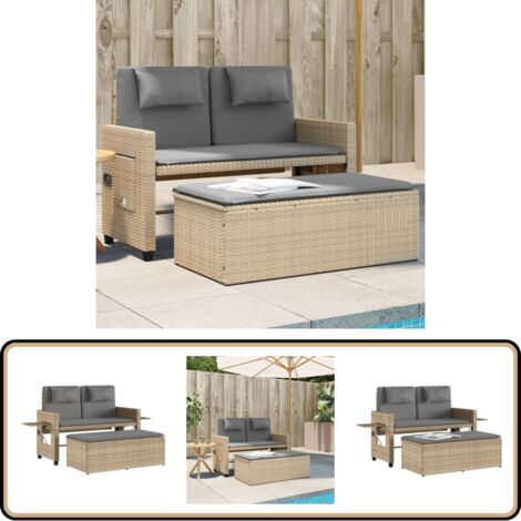Banc inclinable de jardin avec coussins beige résine tressée - Banc De Jardin - Jardin - Mobilier De Jardin - Chaise Longue - Salon De Jardin