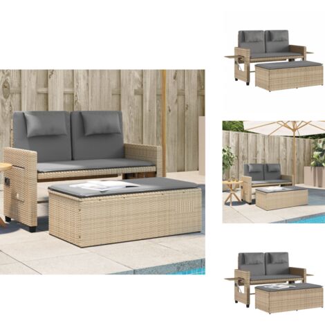 Banc inclinable de jardin avec coussins beige résine tressée - Banc De Jardin - Jardin - Mobilier De Jardin - Chaise Longue - Salon De Jardin