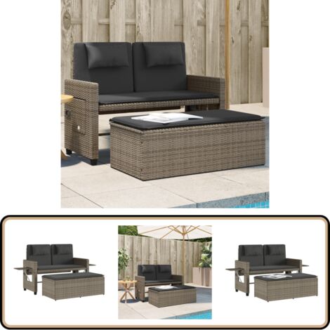 Banc inclinable de jardin avec coussins gris résine tressée - Banc De Jardin - Mobilier De Jardin - Chaise Longue - Salon De Jardin - Set De Jardin