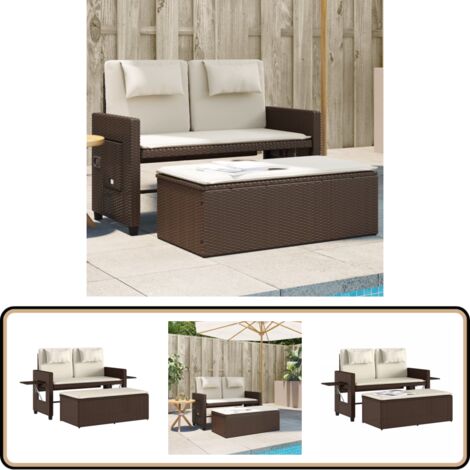 Banc inclinable de jardin avec coussins marron résine tressée - Banc De Jardin - Jardin - Mobilier De Jardin - Chaise Longue - Salon De Jardin