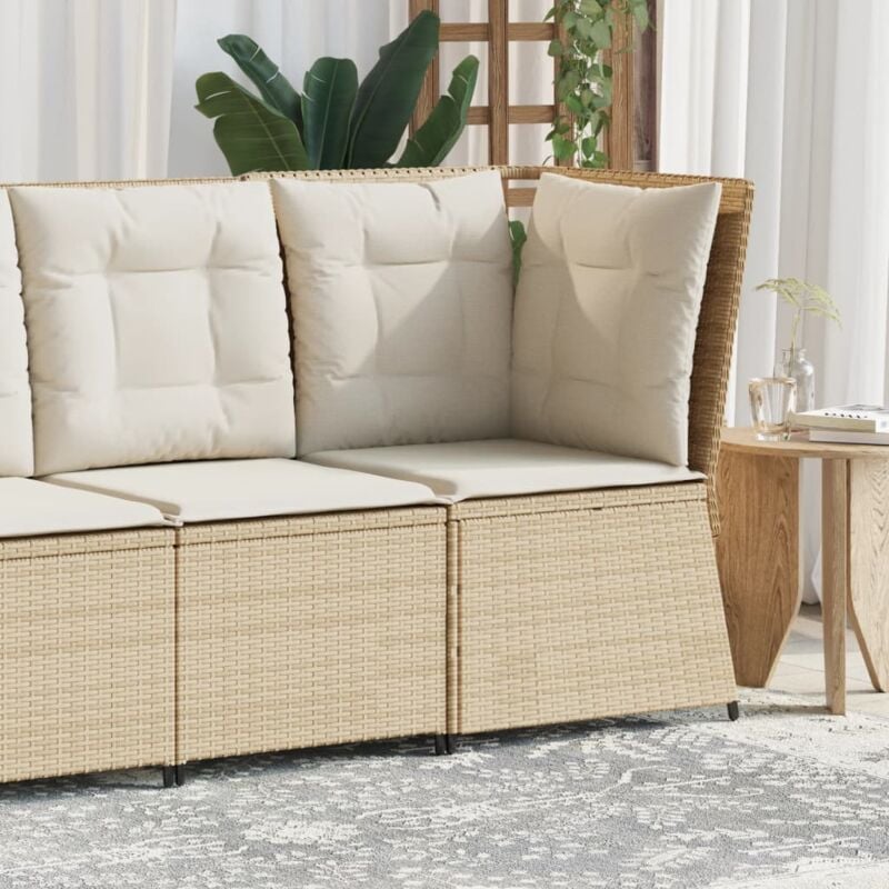 Canapé d'angle de jardin avec coussins beige résine tressée - Vidaxl