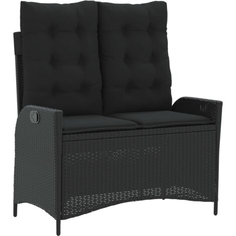 Banc inclinable de jardin avec coussins noir résine tressée