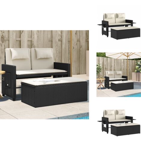 Banc inclinable de jardin avec coussins noir résine tressée - Banc De Jardin - Chaise Longue - Canapé-lit - Mobilier De Jardin - Résine Tressée