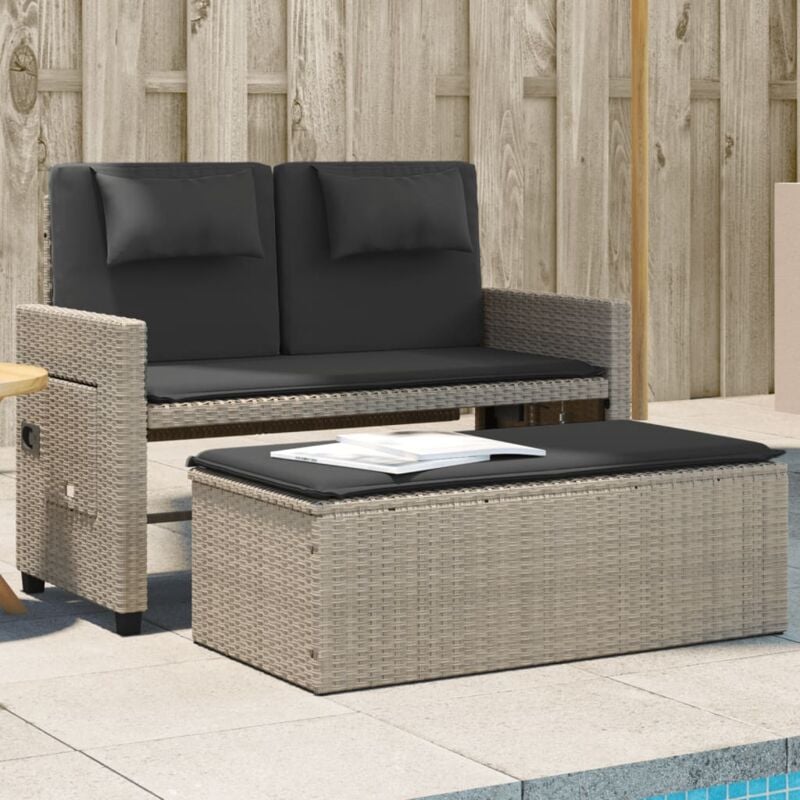 Vidaxl - Banc inclinable de jardin et coussins gris clair résine tressée
