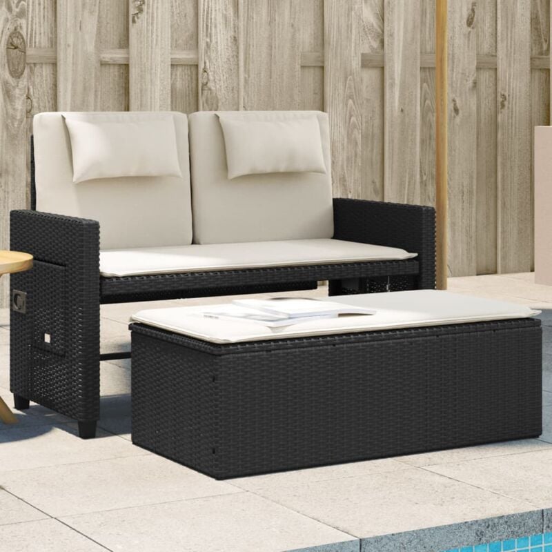 Vidaxl - Banc inclinable de jardin avec coussins noir résine tressée
