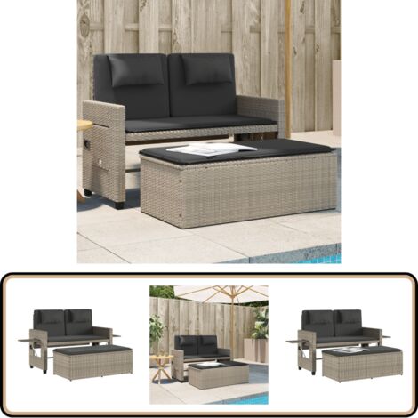 Banc inclinable de jardin et coussins gris clair résine tressée - Banc De Jardin - Meuble De Jardin - Chaise Longue - Salon De Jardin - Ensemble De Jardin