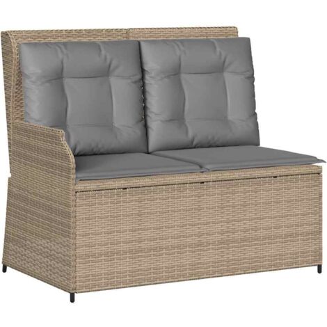 Banc inclinable de jardin，Banquette de jardin，Chaise avec coussins beige résine tressée CFW15081