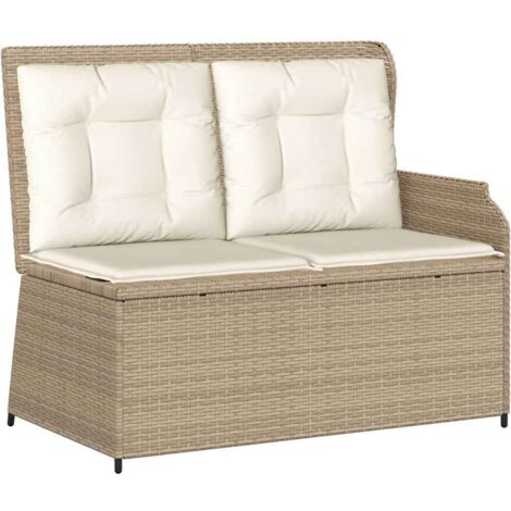 Banc inclinable de jardin，Banquette de jardin，Chaise avec coussins beige résine tressée CFW26112
