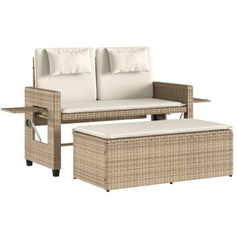 Banc inclinable de jardin，Banquette de jardin，Chaise avec coussins beige résine tressée CFW60727