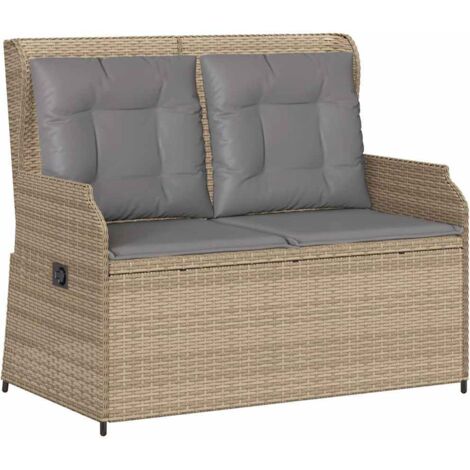 Banc inclinable de jardin，Banquette de jardin，Chaise avec coussins beige résine tressée CFW77300