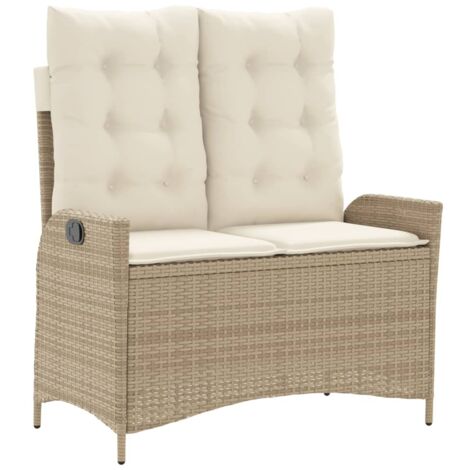 Banc inclinable de jardin，Banquette de jardin，Chaise avec coussins beige résine tressée CFW98665