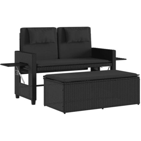 Banc inclinable de jardin,Banquette de jardin,Chaise avec coussins noir résine tressée CFW29818