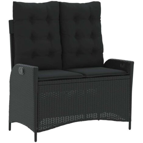 Banc inclinable de jardin,Banquette de jardin,Chaise avec coussins noir résine tressée CFW34952