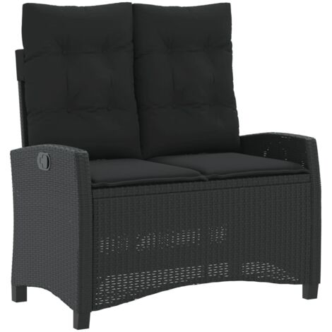 Banc inclinable de jardin,Banquette de jardin,Chaise avec coussins noir résine tressée CFW61369