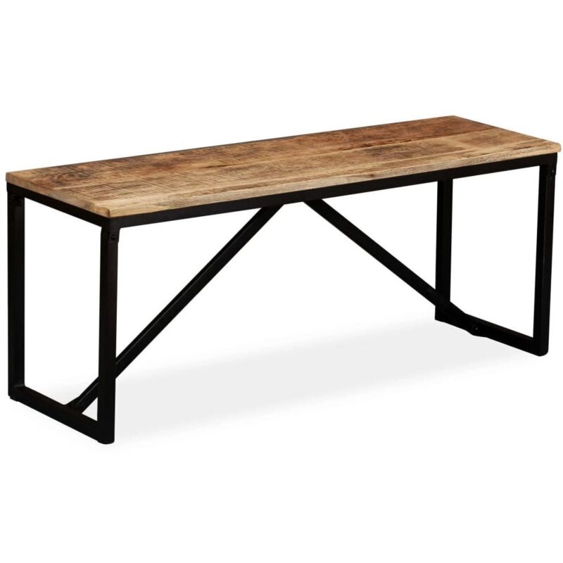 Banc industriel bois de manguier massif et pieds acier noir Kinza 110 cm