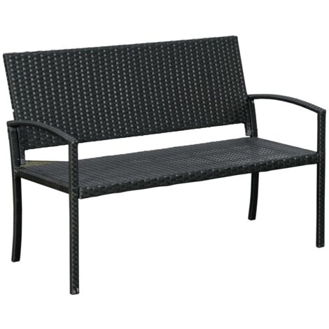 Banc Jardin 2 Places Polyrotin Noir - Structure Acier & Osier 122x60x85 cm - Pour Jardin & Terrasse - Banc de Parc