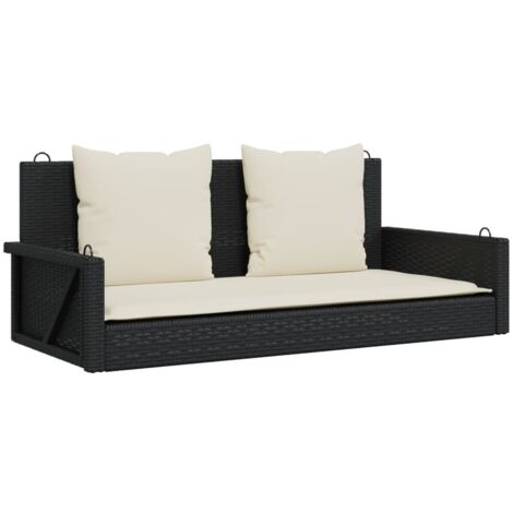 Banc jardin  Banc extérieur  Banquette de jardin à bascule avec coussins Noir 119 x 56 x 48 cm Résine tressée
