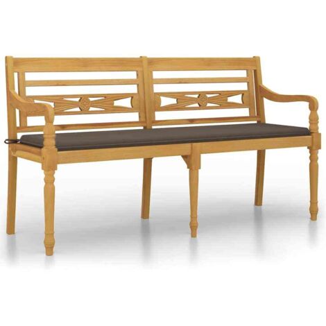 Banc jardin  Banc extérieur  Banquette de jardin Batavia avec coussin taupe 150 cm Bois de teck massif