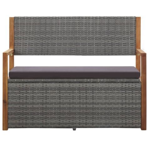 Banc jardin  Banc extérieur  Banquette de jardin de rangement 115 cm Résine tressée et bois d'acacia Gris
