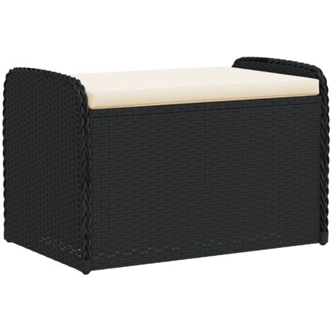 Banc jardin  Banc extérieur  Banquette de jardin de rangement avec coussin noir 80x51x52 cm résine tressée