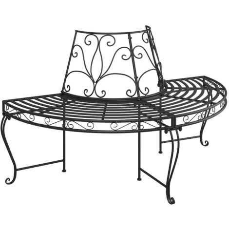 Banc jardin  Banc extérieur  Banquette de jardin demi-circulaire tour d'arbre Ø160 cm Noir Acier