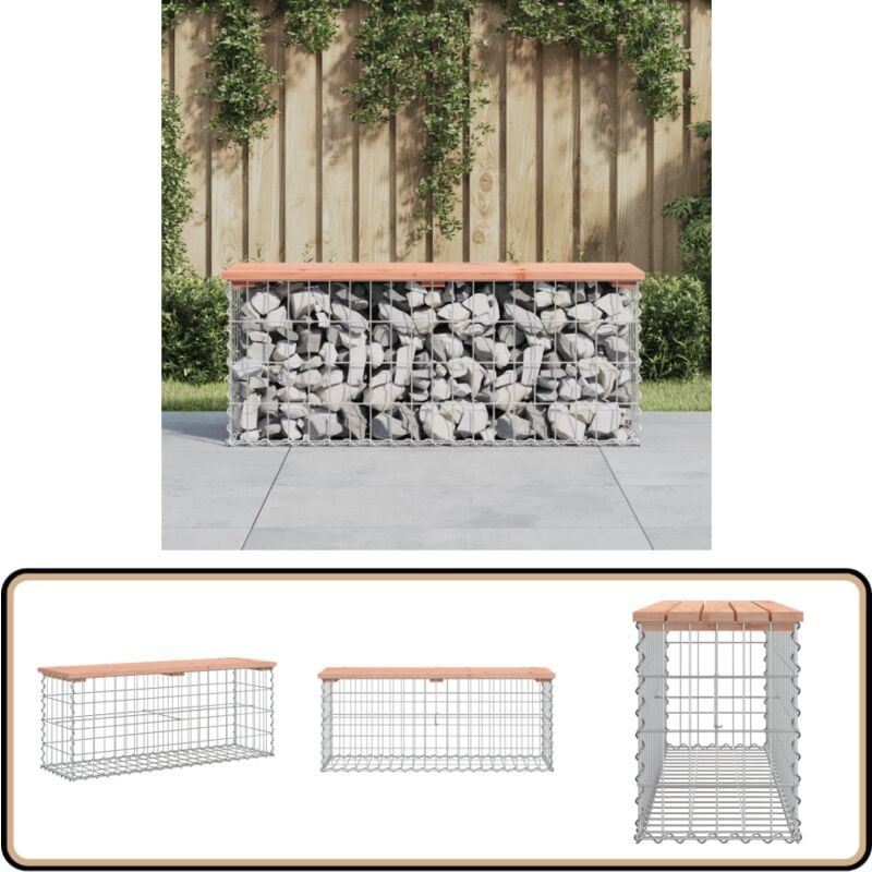 Banc jardin design gabion 103x31,5x42 cm bois massif de douglas - Banc De Jardin - Meuble De Jardin - Mobilier De Jardin - Banc Extérieur - Banc En