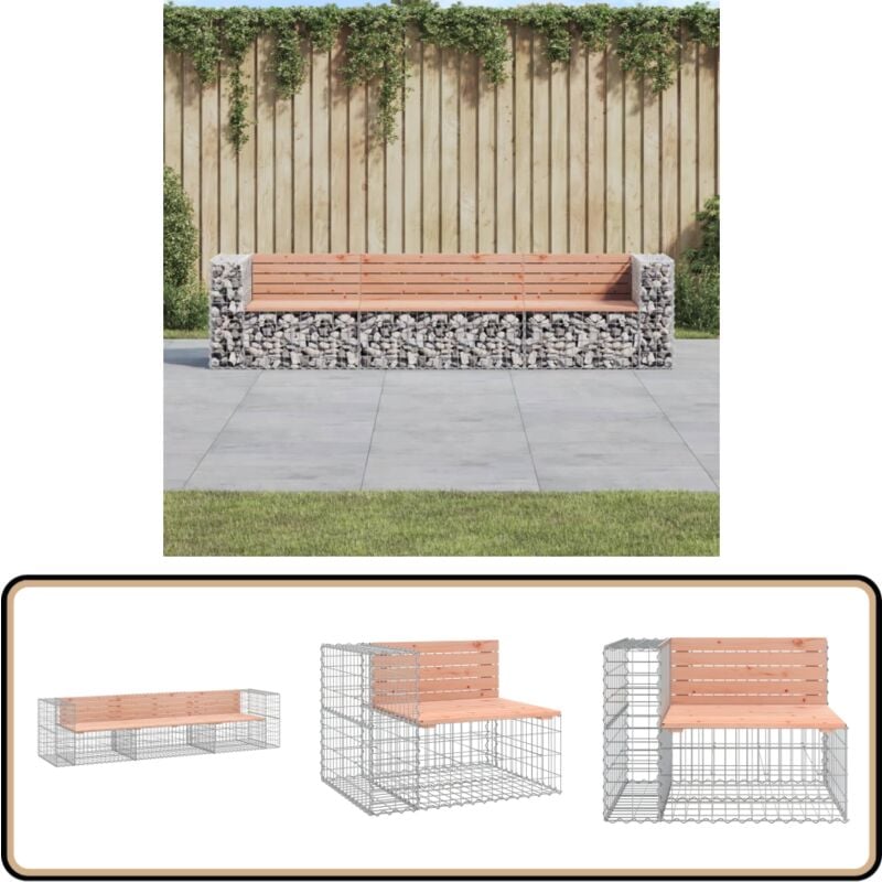 Banc jardin design gabion 287x71x65,5 cm bois massif de douglas - Banc De Jardin - Mobilier De Jardin - Banc Extérieur - Meuble De Jardin - Bois De