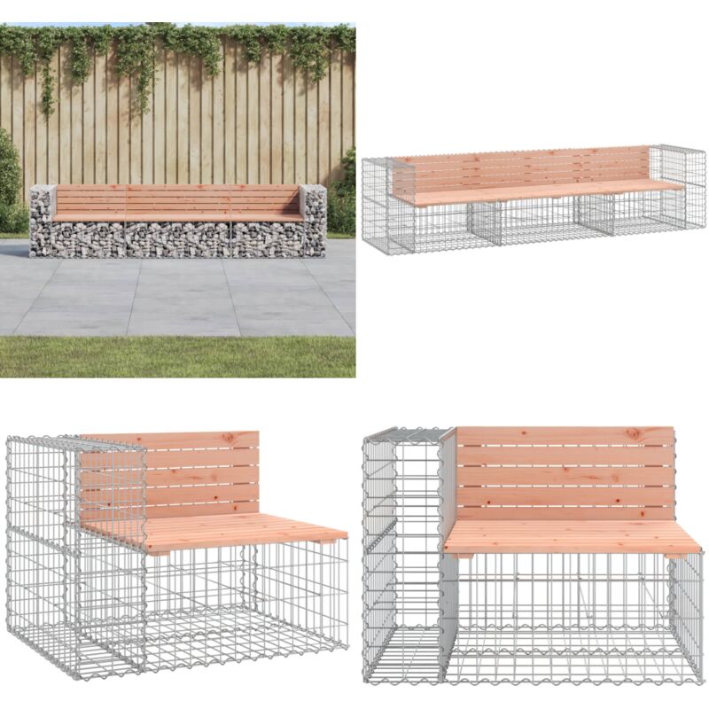Banc jardin design gabion 287x71x65,5 cm bois massif de douglas - Banc De Jardin - Mobilier De Jardin - Banc Extérieur - Meuble De Jardin - Bois De