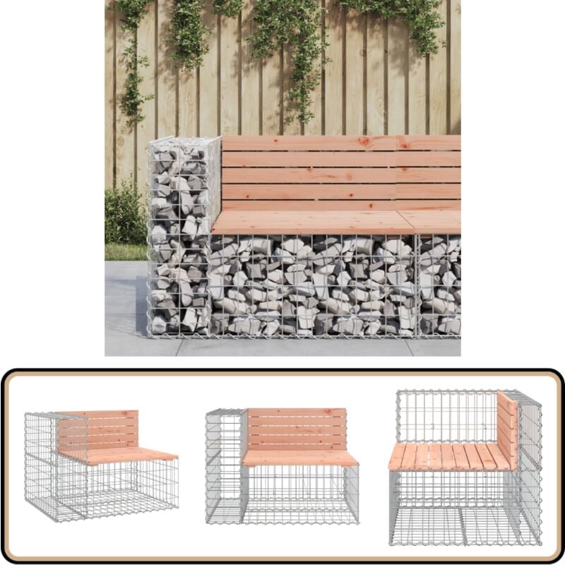 Banc jardin design gabion 92x71x65,5 cm bois massif de douglas - Banc De Jardin - Mobilier De Jardin - Banc Extérieur - Meubles De Jardin - Banc