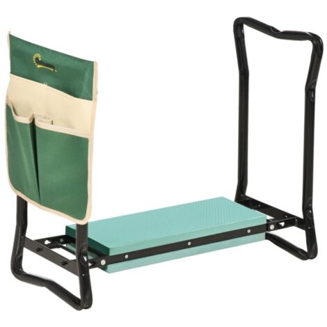 Banc jardin pliable 2 en 1, pouf et agenouilloir avec sac à outils, mousse EVA, 58x28x49cm - Vert