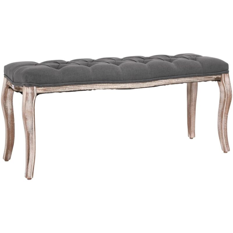 Vidaxl – Banc en bois massif gris foncé 110x38x48 cm – Rembourrage en lin haut de gamme – Pieds de cabriole élégants – Capacité 110 kg