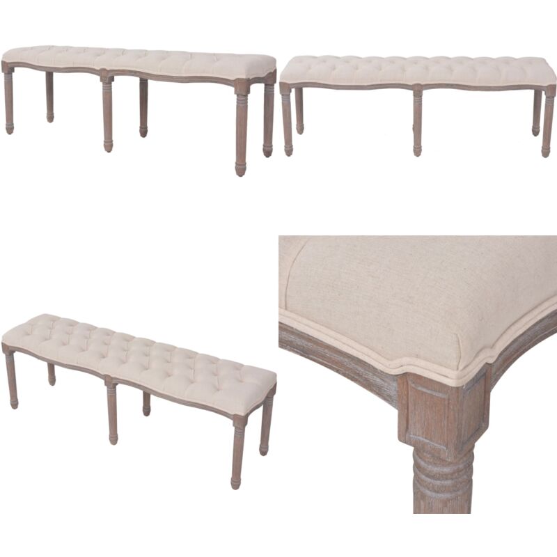 Vidaxl - Banc Lin Bois massif 150 x 40 x 48 cm Blanc crème - Banc Design - Banc Vintage - Banc Tissu - Banc Bois - Meuble Salon - Home & Living