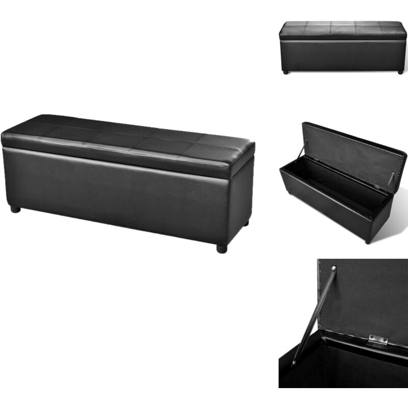 Banc long de rangement Bois Noir - Banc Coffre - Banc Rangements - Meuble Rangement - Banc Design - Mobilier Salon