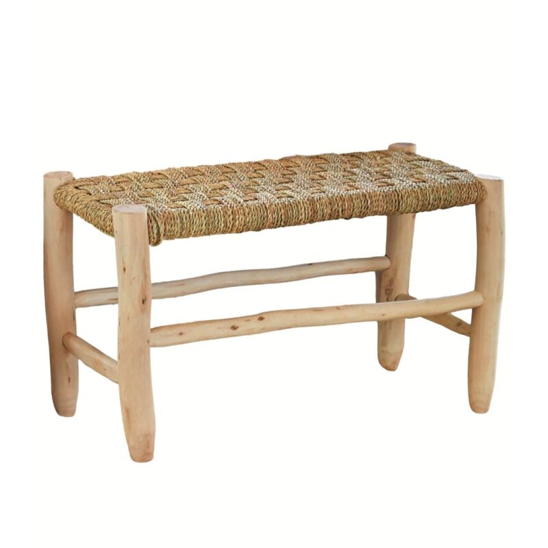 Banc Marocain Doum tressage damier Naturel 60 cm