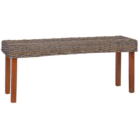 Banc moderne, Banquette de salon, Siège pour Cuisine 110 cm Rotin l kubu et bois de manguier massif NKK98883