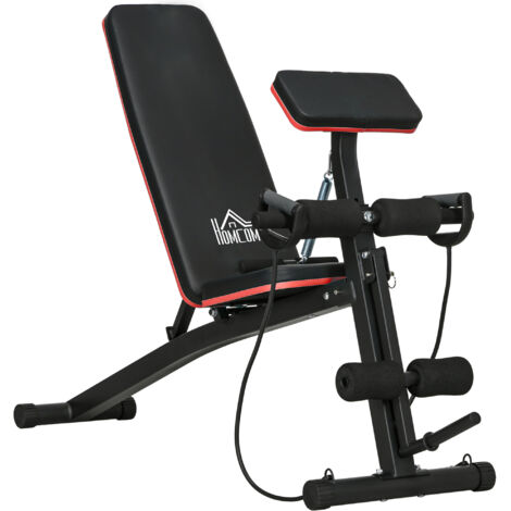 Banc musculation pliable inclinable, pour développé couché et abdos, extenseur jambes, acier, équipement domicile, noir rouge