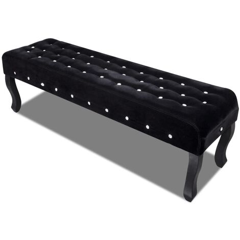 Vidaxl – Banc noir en velours avec boutons en cristal – Dimensions 157 x 45 x 48 cm – Pieds en bois de pin pour stabilité – Confort optimal