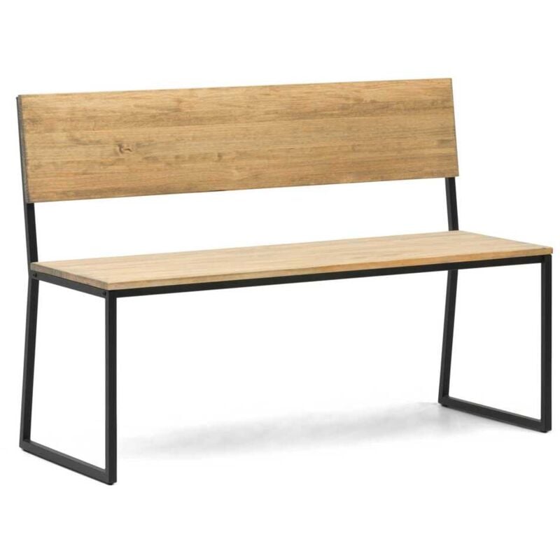Box Furniture - Banc Oxford eco en style industriel avec dossier en bois de pin massif finition vieillie. Couleur métal noir. 84 x 44 x 86 cm. .