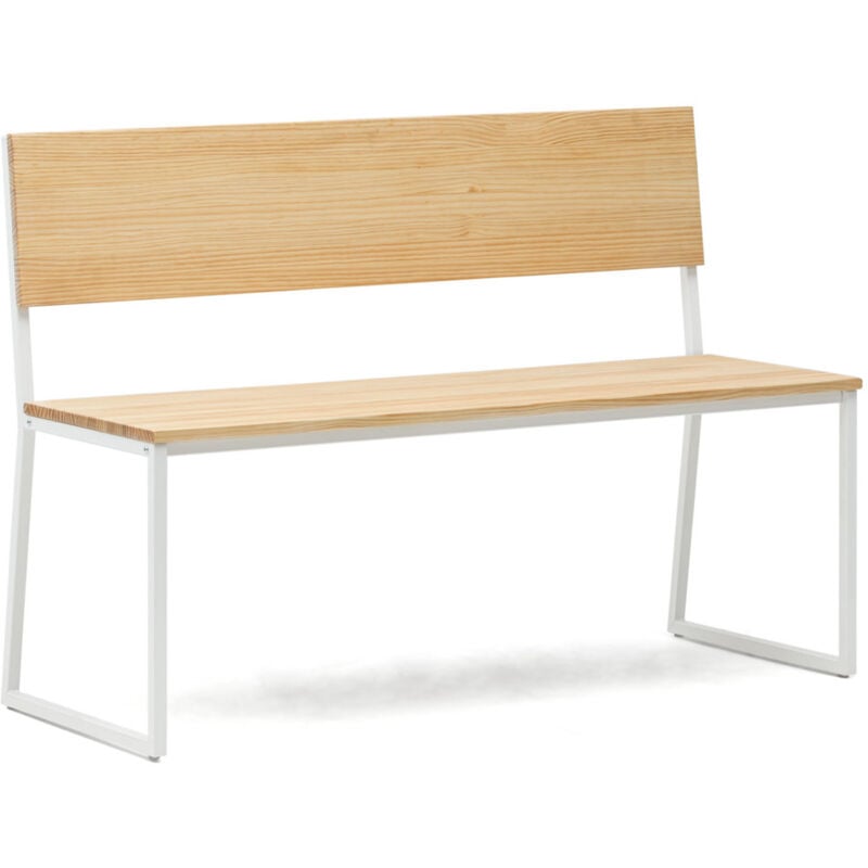 Box Furniture - Banc Oxford eco en style scandinave avec dossier en bois de pin massif finition naturel. Couleur métal blanc. 84 x 44 x 86 cm. .