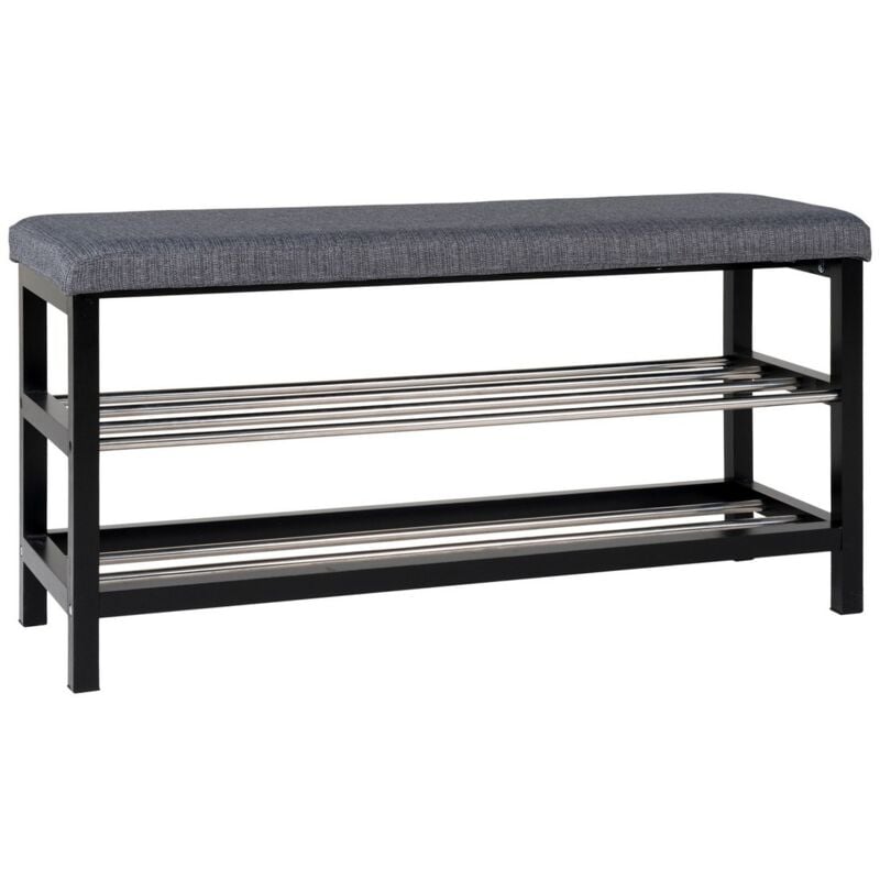 Epikasa - Banc Padova, Bois, Métal, Polyester, Gris, Noir, 100x34x50 cm
