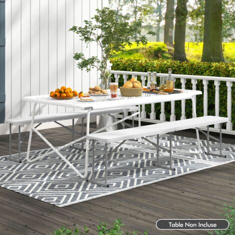 Banc Pliable en Plastique de 182cm Banc de Pique-Nique pour Barbecue Camping avec Dessus en PEHD Poignée de Transport Blanc