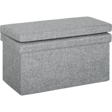 Banc pliant rangement chambre dossier repose pieds tissu effet lin compartiment 77 L salon 76 x 50 x 73 cm gris