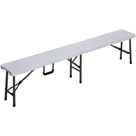 Banc pliant White Party 180x25x42 cm en acier et plastique HDPE pour jardins exte'rieurs et e've'nements e'quipe's de poigne'e