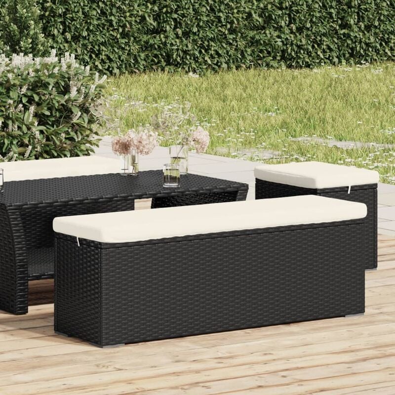 Design In - Banc pouf avec coussin Moderne - Banc de jardin Banc de table de séjour noir 110x30x40 cm résine tressée BV300335