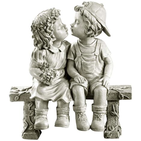 Banc pour enfants en résine effet pierre, motif baiser, pour garçons et filles. Décoration de jardin ou d'intérieur, statue sculpturale, embellissement d'un parterre de fleurs, d'une terrasse, d'un ba