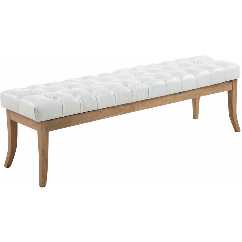 Banc en bois clair antique et séance de type matelassé dans différentes couleurs 150 cm colore : Blanc