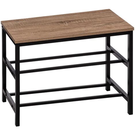 Banc range chaussures en panneaux de particules/métal coloris naturel - Longueur 63 x Profondeur 30 x Hauteur 45 cm