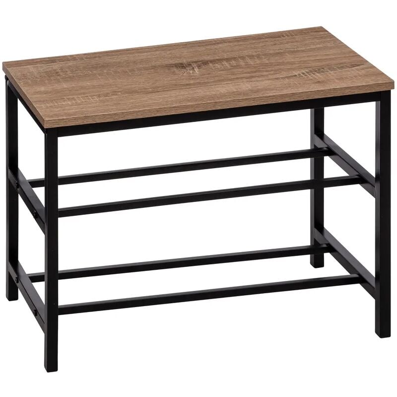 Pegane - Banc range chaussures en panneaux de particules/métal coloris naturel - Longueur 63 x Profondeur 30 x Hauteur 45 cm